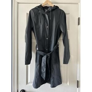 RAINS Rain Jacket Hooded Waterproof Mineral Black NWT Wind Small